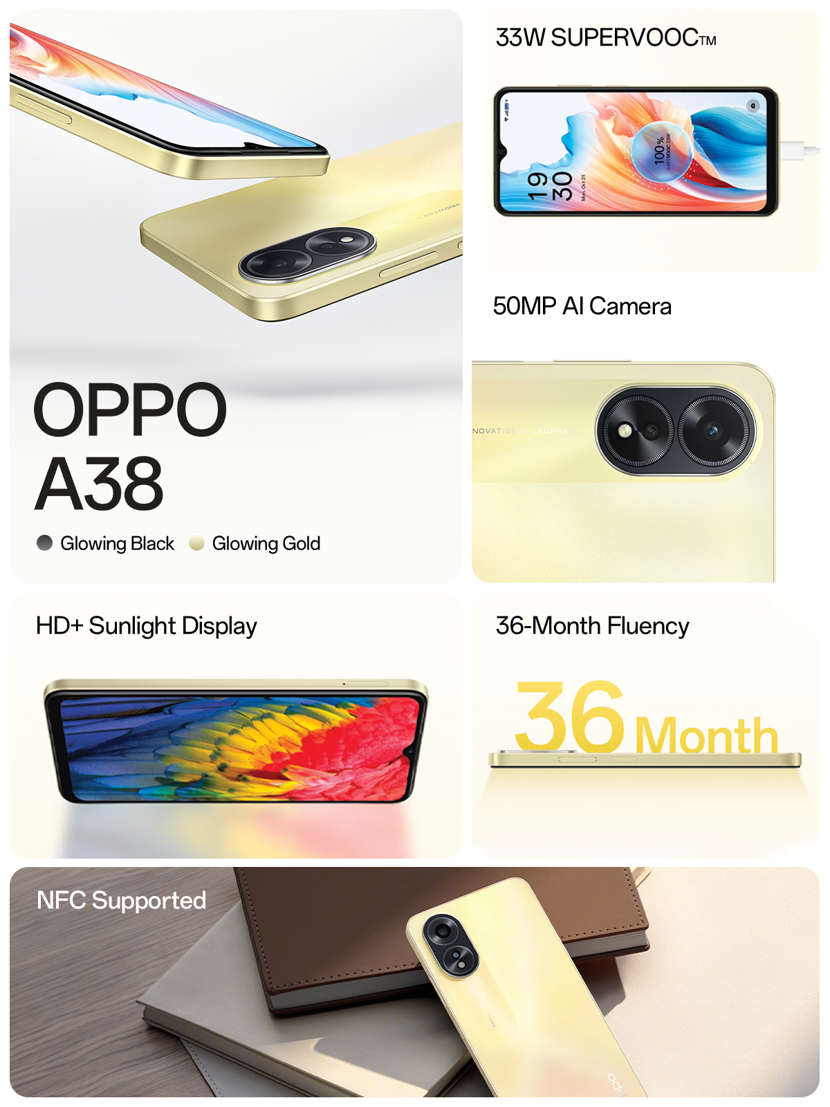 Smartphone OPPO A38 4G Glowing Black 4+128GB 6.56